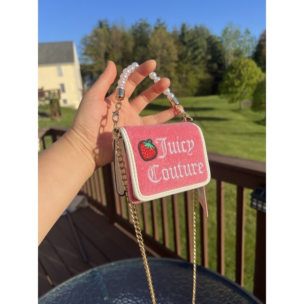 Juicy Couture Pink Strawberry Crossbody Bag with Pearl Handle